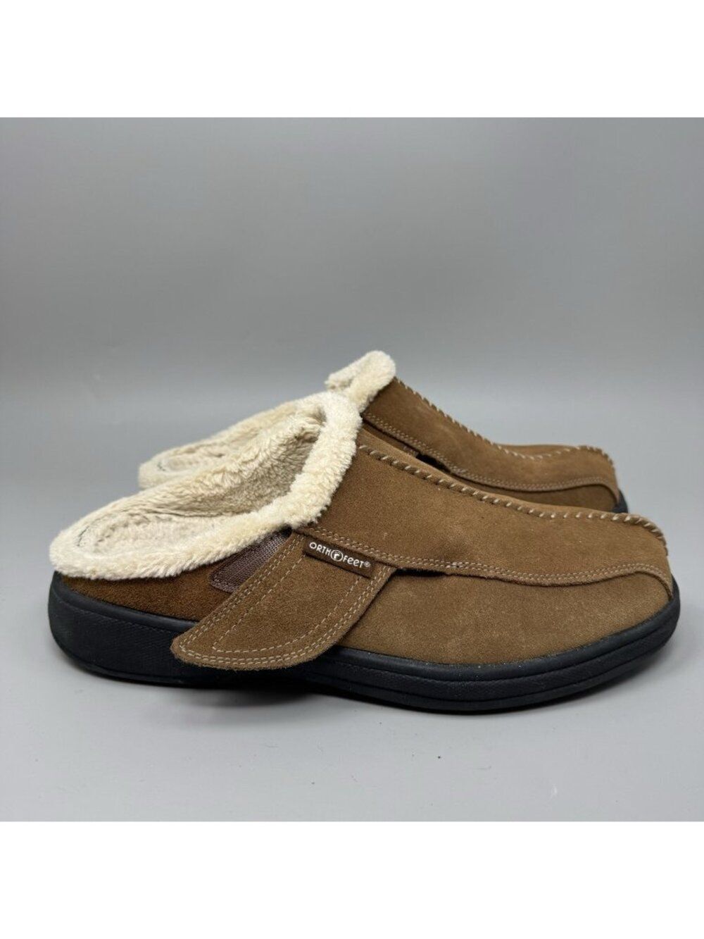 Orthofeet Asheville Slippers Mens Size 9.5D Brown Suede Lined Slip On Shoes